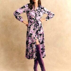 Sezane Lauretta Dress Purple Floral Print / Shirt Dress - Size US 8 / EU 38